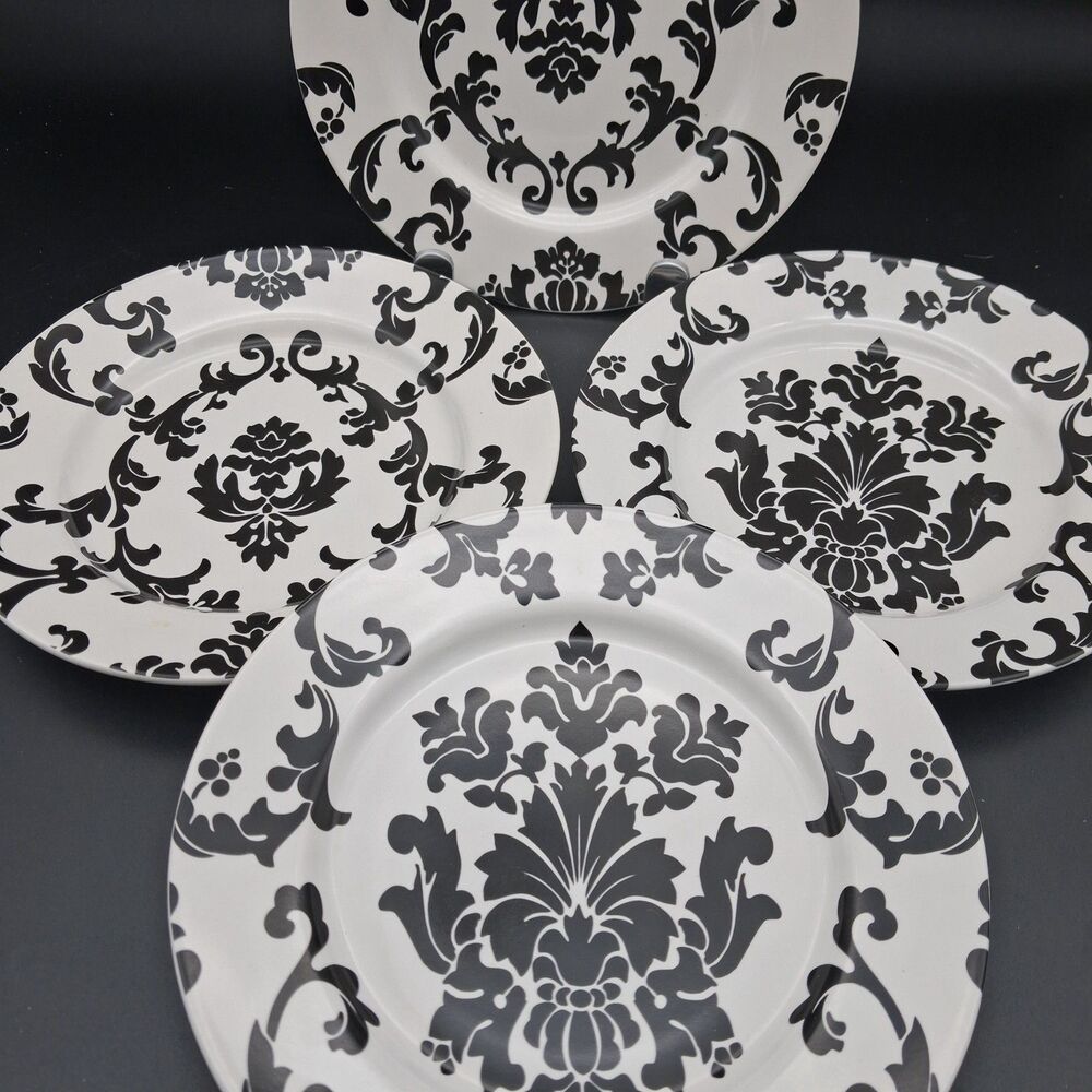 Rosanna Ceramic White/Black Parisian Wallpaper Salad Plates Set of 4 plates